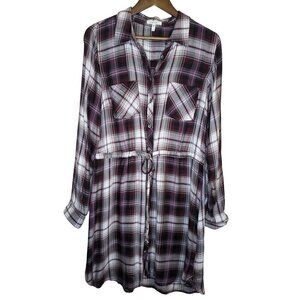 Plaid Button-Up Shirt Dress